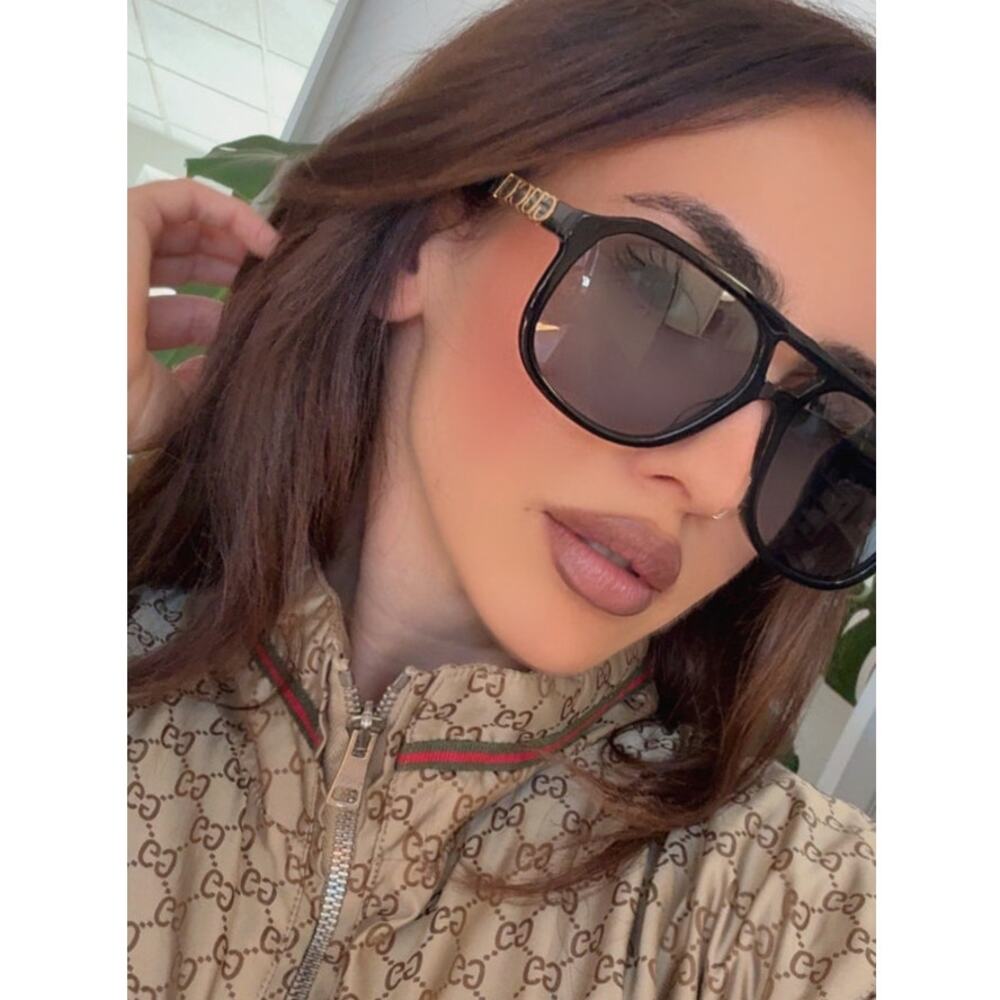 NEW Gucci GG1188S Black Blue Gold Logo Aviator Sunglasses